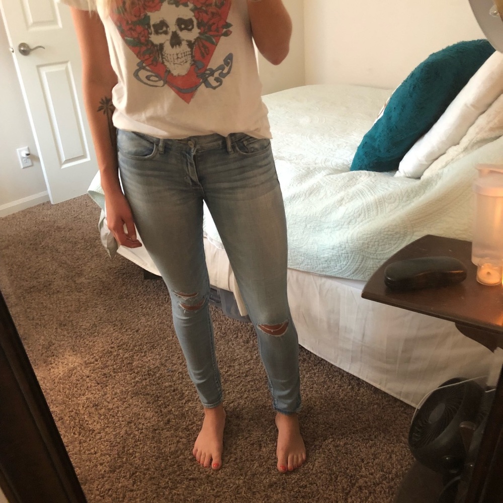 Low rise distressed denim